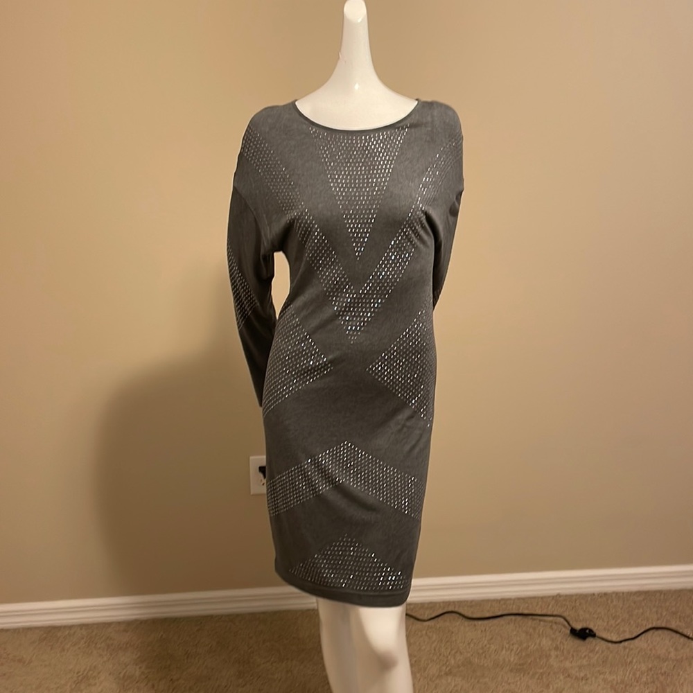 HAUTE HIPPIE crew neck long dolmen sleeves stud embellished sheath dress NWT M
